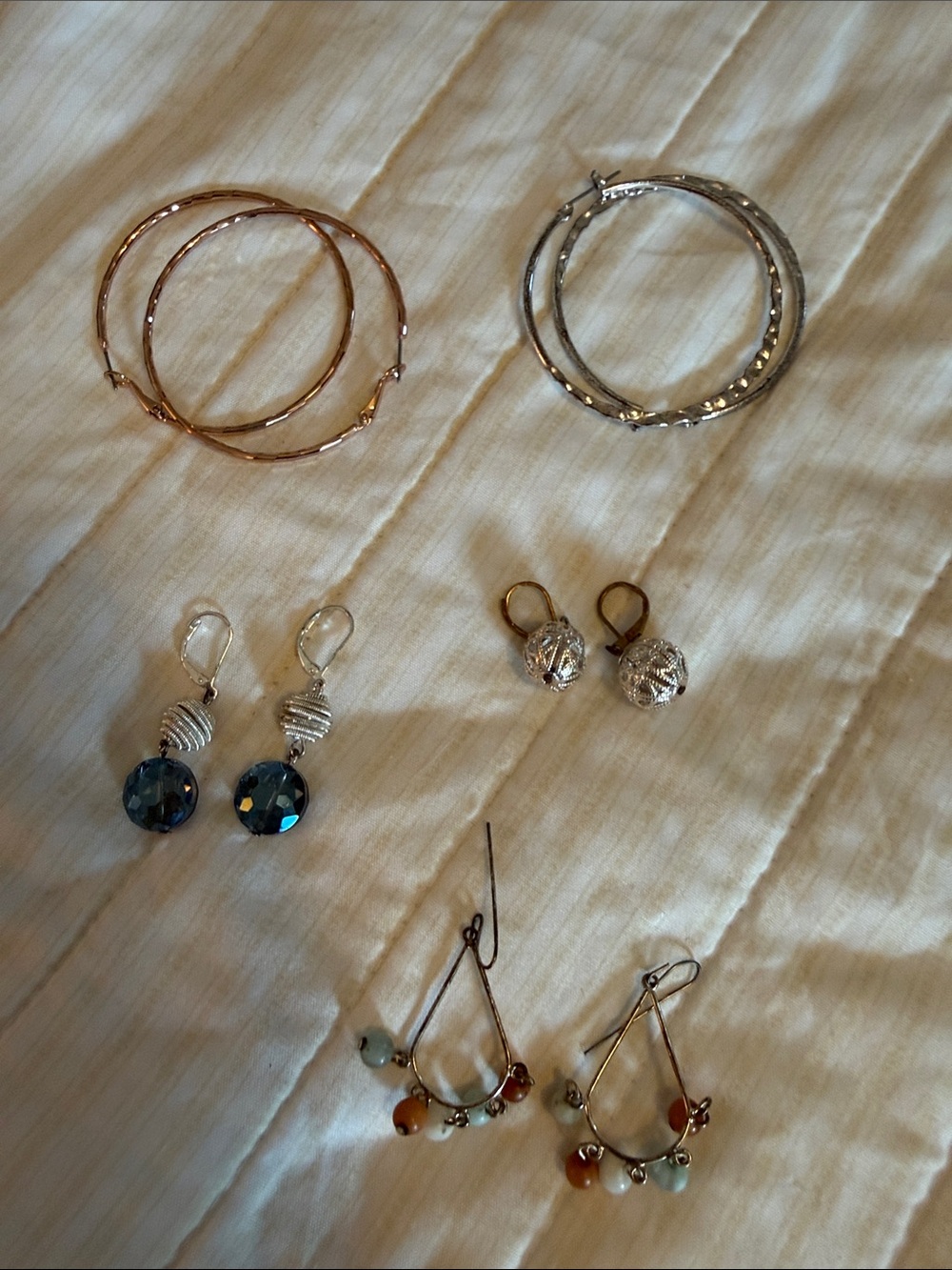 Mixed Metal Hoop and Drop Earring Set - Silver & Rose Gold